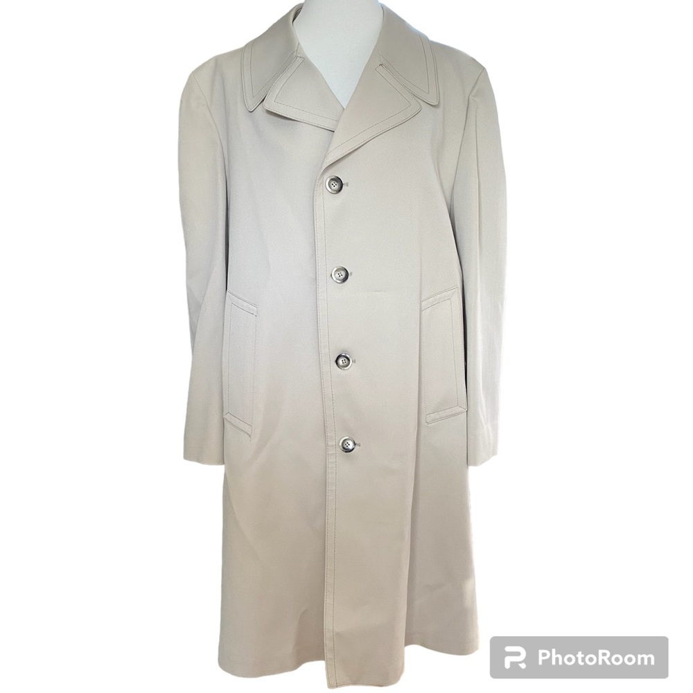 London Fog Maincoats Men’s Trench coat jacket sz 44 khaki tan color EUC